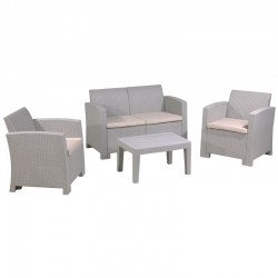 SAVANNA Set Σαλόνι Κήπου Βεράντας K/D, PP-UV Sand Grey Μαξιλάρια Μπεζ