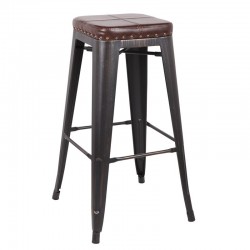 RELIX Σκαμπό BAR, Μέταλλο Βαφή Antique Black, PU Σκούρο Καφέ, Στοιβαζόμενο