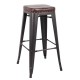 RELIX Σκαμπό BAR, Μέταλλο Βαφή Antique Black, PU Σκούρο Καφέ, Στοιβαζόμενο