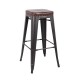 RELIX Σκαμπό BAR, Μέταλλο Βαφή Antique Black, PU Σκούρο Καφέ, Στοιβαζόμενο