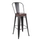 RELIX Σκαμπό BAR με Πλάτη, Μέταλλο Βαφή Antique Black, Κάθισμα PU Σκούρο Καφέ