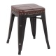 RELIX Σκαμπό Στοιβαζόμενο, Μέταλλο Βαφή Antique Black, Κάθισμα PU Σκούρο Καφέ