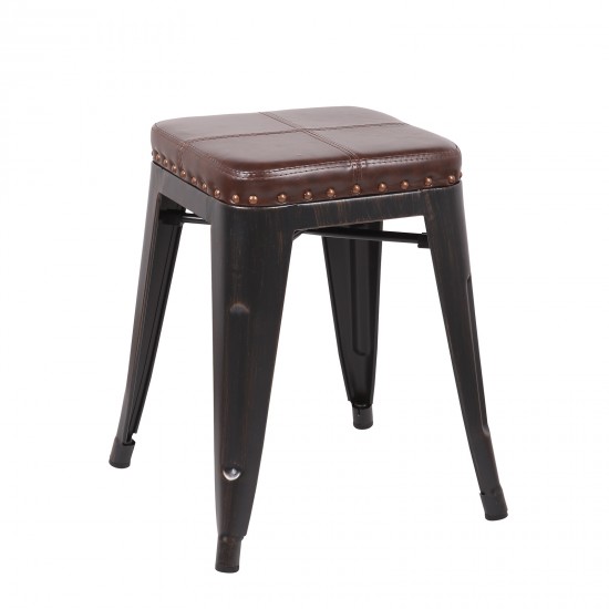 RELIX Σκαμπό Στοιβαζόμενο, Μέταλλο Βαφή Antique Black, Κάθισμα PU Σκούρο Καφέ