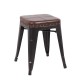 RELIX Σκαμπό Στοιβαζόμενο, Μέταλλο Βαφή Antique Black, Κάθισμα PU Σκούρο Καφέ