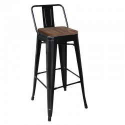 RELIX Wood Σκαμπό BAR με Πλάτη, Μέταλλο Βαφή Μαύρο Μatte, Ξύλο Απόχρωση Dark Oak