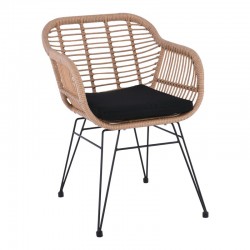 SALSA Πολυθρόνα Μέταλλο Βαφή Μαύρο, Wicker Φυσικό, Μαξιλάρι Μαύρο