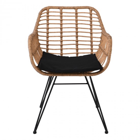 SALSA Πολυθρόνα Μέταλλο Βαφή Μαύρο, Wicker Φυσικό, Μαξιλάρι Μαύρο