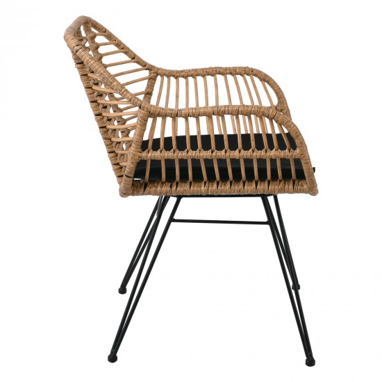 SALSA Πολυθρόνα Μέταλλο Βαφή Μαύρο, Wicker Φυσικό, Μαξιλάρι Μαύρο