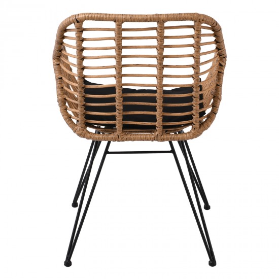 SALSA Πολυθρόνα Μέταλλο Βαφή Μαύρο, Wicker Φυσικό, Μαξιλάρι Μαύρο