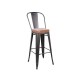 RELIX Σκαμπο BAR με Πλάτη, Μέταλλο Βαφή Antique Black, Κάθισμα PU Απόχρωση Camel
