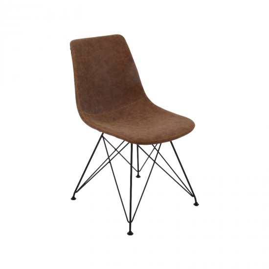 PANTON Καρέκλα Μέταλλο Βαφή Μαύρο, PU Vintage Brown