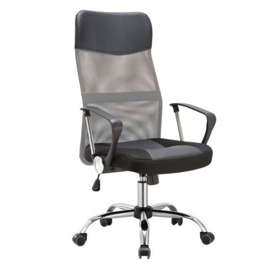 BF2400-PVC Πολυθρόνα Διευθυντή Βάση Χρώμιο, Pvc - Mesh Γκρι - Μαύρο