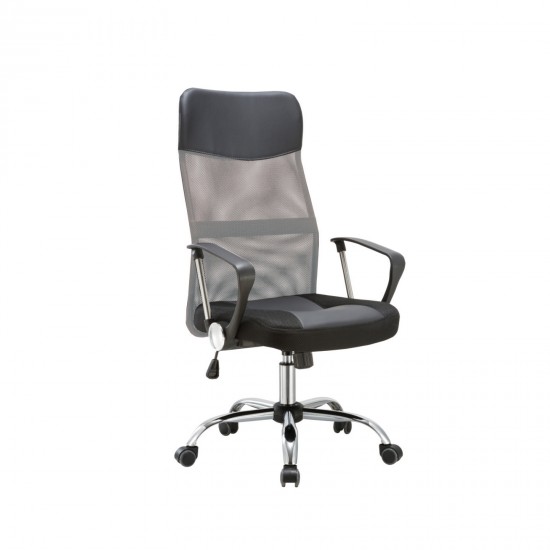 BF2400-PVC Πολυθρόνα Διευθυντή Βάση Χρώμιο, Pvc - Mesh Γκρι - Μαύρο