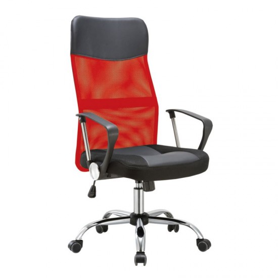 BF2400-PVC Πολυθρόνα Διευθυντή Βάση Χρώμιο, Pvc - Mesh Κόκκινο - Μαύρο