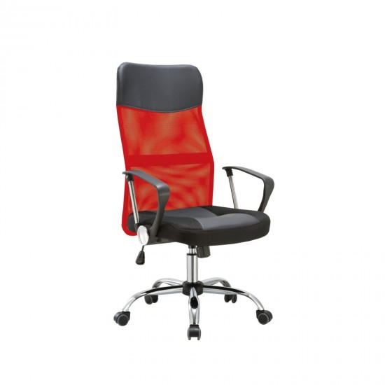 BF2400-PVC Πολυθρόνα Διευθυντή Βάση Χρώμιο, Pvc - Mesh Κόκκινο - Μαύρο