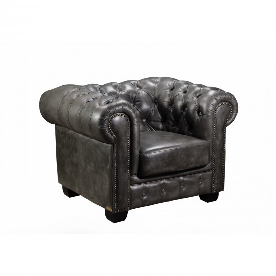 CHESTERFIELD 689 Πολυθρόνα Σαλονιού - Καθιστικού, Δέρμα, Απόχρωση Antique Grey