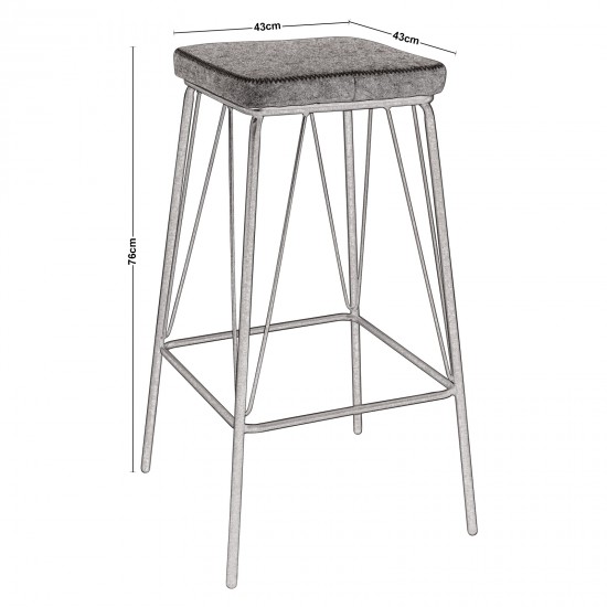PANTON Σκαμπό BAR, Μέταλλο Βαφή Μαύρο, PU Απόχρωση Vintage Grey