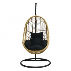 SALSA Κρεμαστή Πολυθρόνα Μέταλλο Βαφή Μαύρο, Wicker Φυσικό, Μαξιλάρι Μαύρο