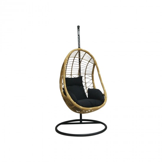 SALSA Κρεμαστή Πολυθρόνα Μέταλλο Βαφή Μαύρο, Wicker Φυσικό, Μαξιλάρι Μαύρο