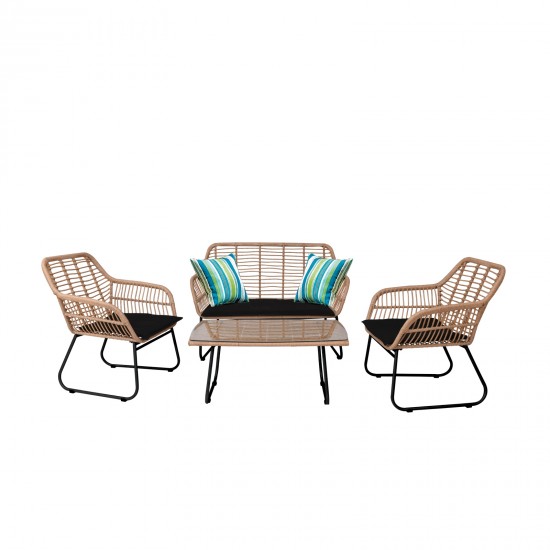 SALSA Set Σαλόνι Κήπου Steel Μαύρο Wicker Φυσικό : Τραπέζι + Καναπέ 2Θέσιο + 2 Πολυθρόνες