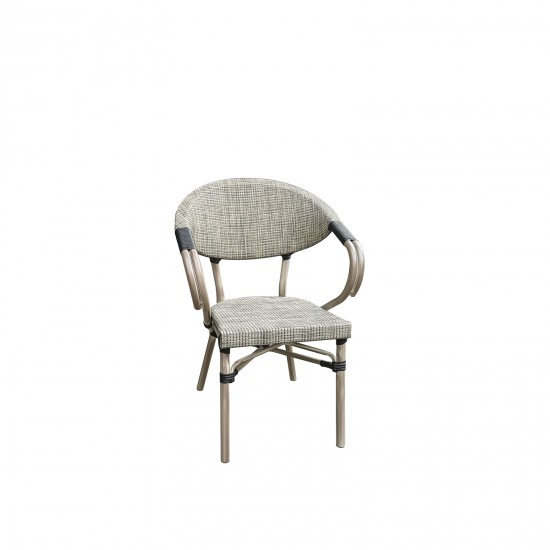COSTA Πολυθρόνα Dining Αλουμινίου, Απόχρωση Antique Grey - Textilene Μπεζ