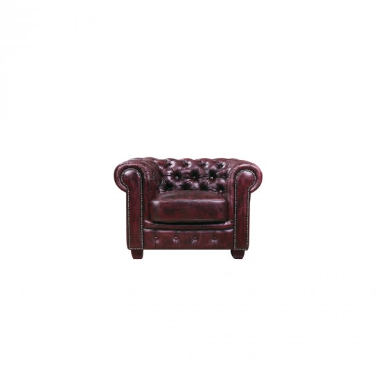 CHESTERFIELD 689 Πολυθρόνα Σαλονιού - Καθιστικού, Δέρμα, Απόχρωση Antique Red