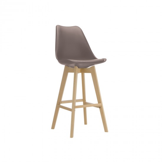 MARTIN Σκαμπό BAR με Πλάτη Κάθ ισμα Η.67cm, Φυσικό,PP-Pu Sand Beige, Μονταρισμένη Ταπετσαρία