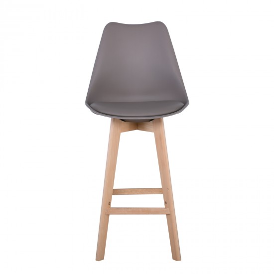 MARTIN Σκαμπό BAR με Πλάτη Κάθ ισμα Η.67cm, Φυσικό,PP-Pu Sand Beige, Μονταρισμένη Ταπετσαρία