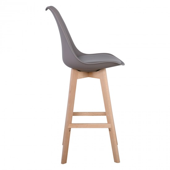 MARTIN Σκαμπό BAR με Πλάτη Κάθ ισμα Η.67cm, Φυσικό,PP-Pu Sand Beige, Μονταρισμένη Ταπετσαρία