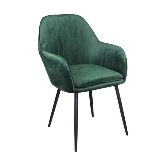 VALERY Πολυθρόνα Μέταλλο Βαφή Μαύρο, Ύφασμα Velure Forest Green