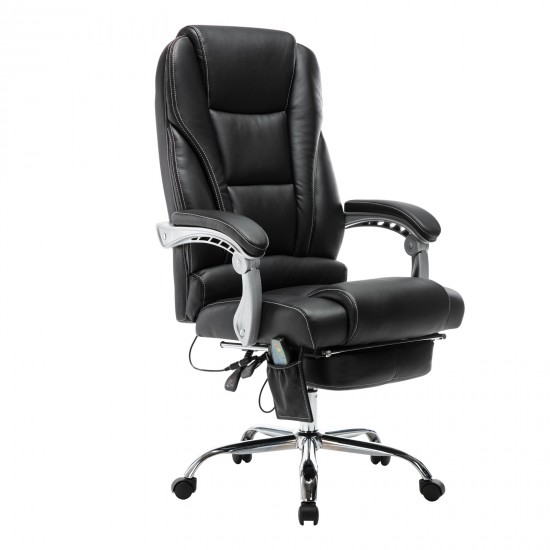 BF9350 Massage Relax Πολυθρόνα Γραφείου Διευθυντή, Βάση Χρώμιο, με Υποπόδιο, Pu  Μαύρο