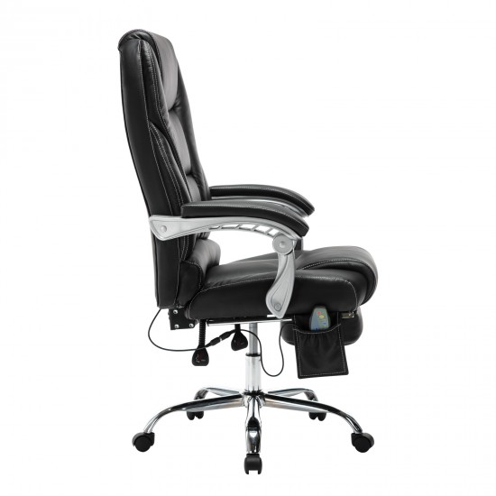 BF9350 Massage Relax Πολυθρόνα Γραφείου Διευθυντή, Βάση Χρώμιο, με Υποπόδιο, Pu  Μαύρο
