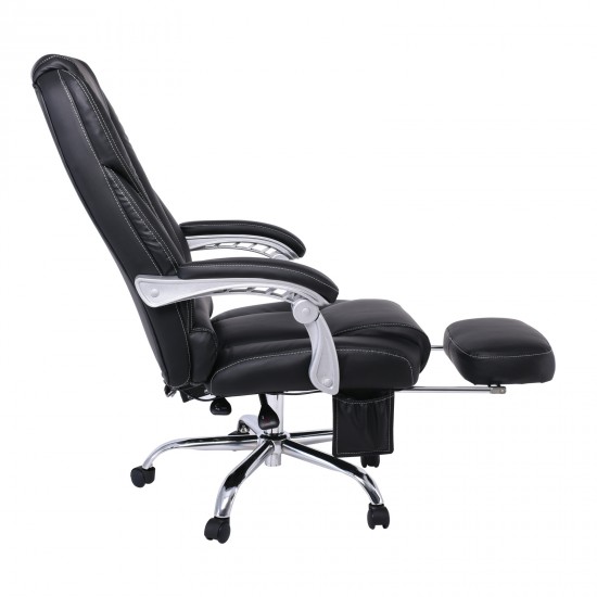 BF9350 Massage Relax Πολυθρόνα Γραφείου Διευθυντή, Βάση Χρώμιο, με Υποπόδιο, Pu  Μαύρο