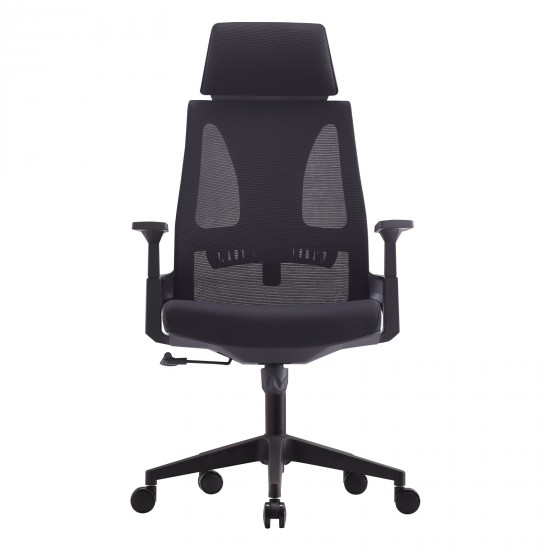 BF8750 Πολυθρόνα Γραφείου Διευθυντή, Mesh Μαύρο, Ύφασμα Μαύρο