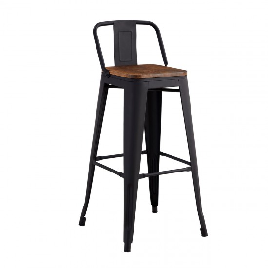 RELIX Wood Σκαμπό BAR με Πλάτη, Μέταλλο Βαφή Μαύρο Μatte, Ξύλο Απόχρωση Dark Oak