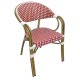 VEGERA Πολυθρόνα Dining Αλουμίνιο Φυσικό, Wicker Άσπρο - Κόκκινο, Στοιβαζόμενη
