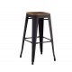 RELIX Wood Σκαμπό BAR, Μέταλλο Βαφή Μαύρο Matte, Κάθισμα Dark Oak, Στοιβαζόμενο