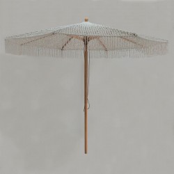 ΟΜΠΡΕΛΑ Ξύλινη 250x250cm, Πλεκτό Μακραμέ Μπεζ