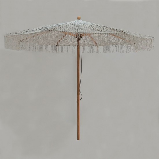 ΟΜΠΡΕΛΑ Ξύλινη 250x250cm, Πλεκτό Μακραμέ Μπεζ