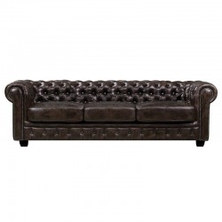 CHESTERFIELD 689 Καναπές 4Θέσιος Σαλονιού Καθιστικού, Δέρμα Απόχρωση Καφέ