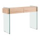 GLASSER Wood Κονσόλα Διάφανο Γυαλί 12mm - με Συρτάρια Απόχρωση Δρυς