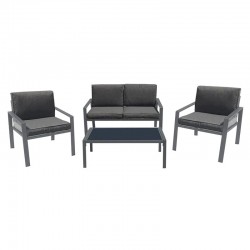 RIVIAN Set Σαλόνι Κήπου 4τεμ, Μέταλλο Βαφή Ανθρακί, Μαξιλάρια Γκρι
