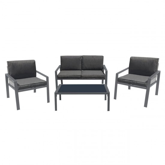 RIVIAN Set Σαλόνι Κήπου 4τεμ, Μέταλλο Βαφή Ανθρακί, Μαξιλάρια Γκρι