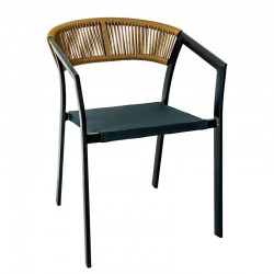 PARMA Πολυθρόνα Βεράντας-Κήπου ALU Ανθρακί, Rope Wicker Φυσικό, Στοιβαζόμενη