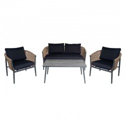 GASBA Set Σαλόνι Κήπου 4τεμ, Alu Ανθρακί, Rope Wicker Φυσικό, Μαξιλάρια Σκούρο Γκρι