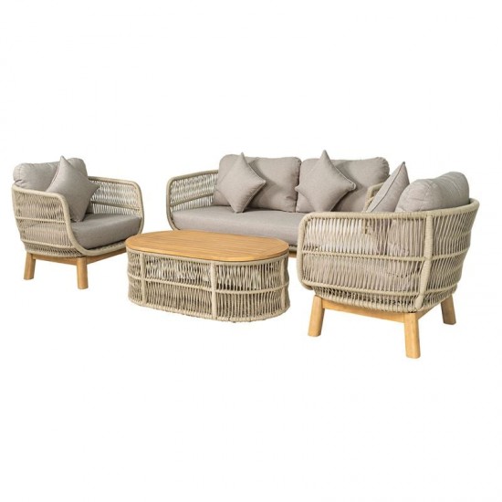 MARK Set Σαλόνι Κήπου 4τεμ, Acacia Φυσικό, Μαξιλάρια Μπεζ Rope Wicker Μπεζ