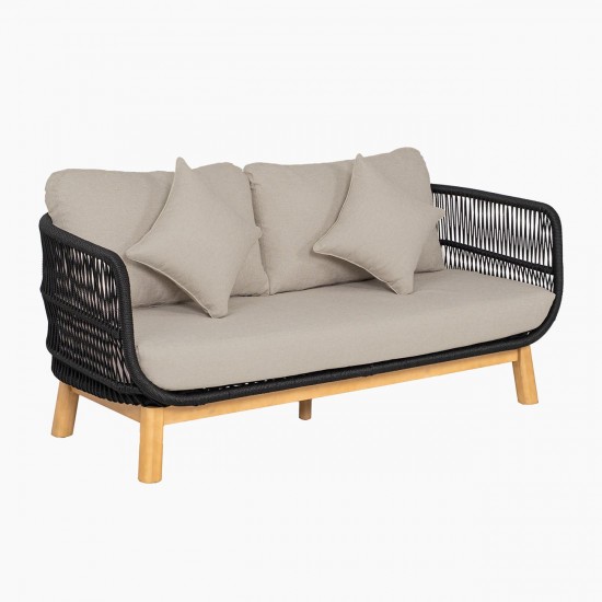 MARK Set Σαλόνι Κήπου 4τεμ, Acacia Φυσικό, Μαξιλάρια Μπεζ Rope Wicker Μαύρο