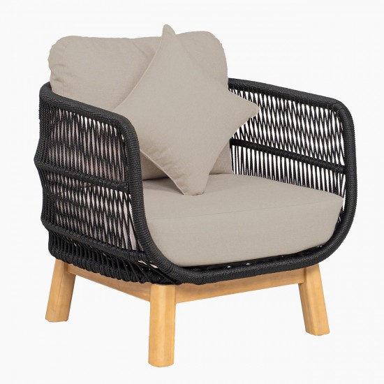 MARK Set Σαλόνι Κήπου 4τεμ, Acacia Φυσικό, Μαξιλάρια Μπεζ Rope Wicker Μαύρο