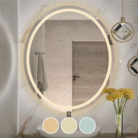 LED-3 Καθρέπτης Τοίχου Oval - Φωτιζόμενος - Αφής, με 3 επιλογές εναλλαγής χρωμάτων
