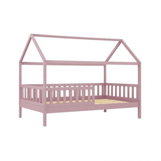 DREAM Montessori Παιδικό Κρεβάτι, για Στρώμα 90x190cm, Ξύλο Πεύκου Απόχρωση Ροζ